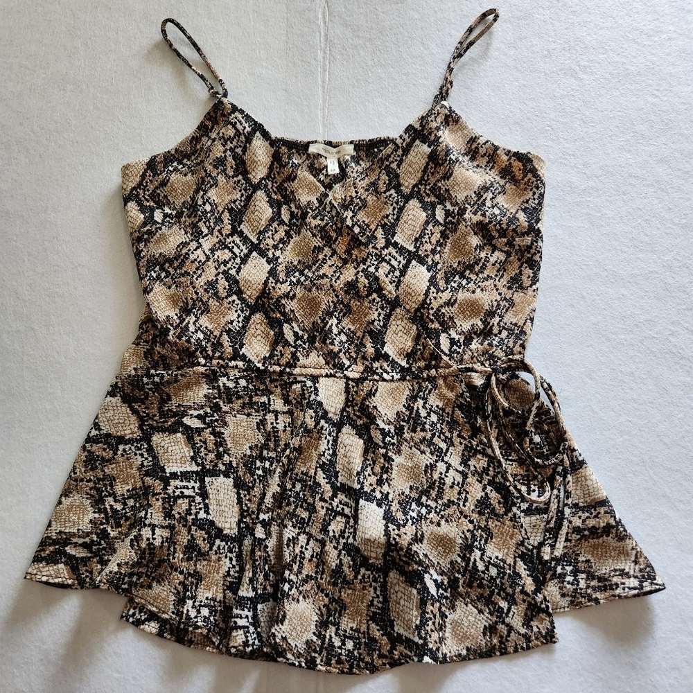 Maurices Brown and Black Snake Print Peplum Cami With Adjustable Straps Size Med